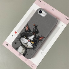 HONTINGA iPhone 8 ile Uyumlu Kılıfı Deri Dokusu Anti Düşme Yumuşak Silikon Telefon Kılıfı Komik Kedi Desen K7-3089