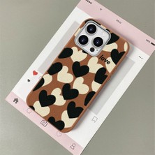 HONTINGA iPhone 15 Pro Max ile Uyumlu Kılıfı Deri Dokusu Anti Düşme Yumuşak Silikon Telefon Kılıfı Kalp Desen K7-3090