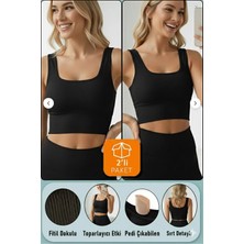 Doce Elegante Kadın 2 Adet Pamuklu Siyah Kalın Askılı Crop Pedli Spor Sütyeni Yarım Atlet Bluz Büstiyer