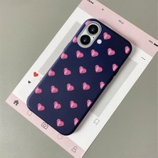 HONTINGA iPhone 16 ile Uyumlu Kılıfı Deri Dokusu Anti Düşme Yumuşak Silikon Telefon Kılıfı Kalp Desen K7-3091