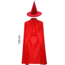 Ett Yetişkin Boy Kırmızı Yakalı Pelerin ve Kırmızı Cadı Şapkası