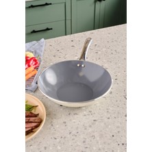 PremiumPort 28 cm Crystal Metal Kulplu Wok Tava, Şık ve Dayanıklı Mutfak Gereci