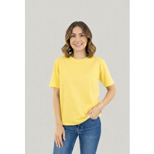 Sibel Günay Butik Kadın Bisiklet Yaka %100 Pamuklu Sarı Basic Günlük Tişört