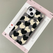 HONTINGA iPhone 15 Plus ile Uyumlu Kılıfı Deri Dokusu Anti Düşme Yumuşak Silikon Telefon Kılıfı Kalp Desen K7-3090