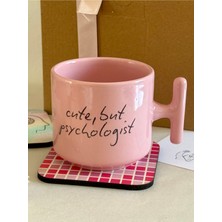 PremiumPort Sevimli Psikolog Temalı Pembe Seramik Kupa Bardak, Hediye Fikri