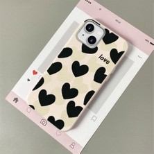 HONTINGA iPhone 13 ile Uyumlu Kılıfı Deri Dokusu Anti Düşme Yumuşak Silikon Telefon Kılıfı Kalp Desen K7-3090