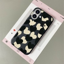 HONTINGA iPhone 16 ile Uyumlu Kılıfı Deri Dokusu Anti Düşme Yumuşak Silikon Telefon Kılıfı Kalp Desen K7-3090