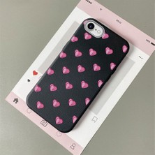 HONTINGA iPhone 7 ile Uyumlu Kılıfı Deri Dokusu Anti Düşme Yumuşak Silikon Telefon Kılıfı Kalp Desen K7-3091