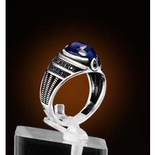 Yıldırım Mavi Doğal Taşlı 925 Ayar Gümüş Erkek Yüzük – Güçlü ve Şık Tasarım