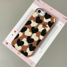 HONTINGA iPhone 7 ile Uyumlu Kılıfı Deri Dokusu Anti Düşme Yumuşak Silikon Telefon Kılıfı Kalp Desen K7-3090