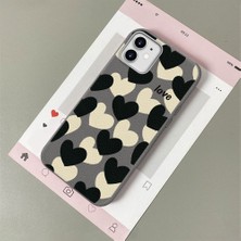 HONTINGA iPhone 12 ile Uyumlu Kılıfı Deri Dokusu Anti Düşme Yumuşak Silikon Telefon Kılıfı Kalp Desen K7-3090