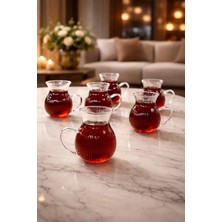 Yzhome 6'lı Keyfi Ala Çizgili Borosilikat Cam Kulplu Çay Bardağı 220ML Bardak