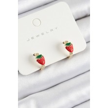 TE Dükkan Buğz Pirinç Çilek Model Gold Renk Çocuk Küpe