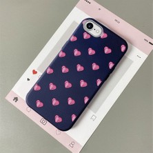 HONTINGA iPhone 8 ile Uyumlu Kılıfı Deri Dokusu Anti Düşme Yumuşak Silikon Telefon Kılıfı Kalp Desen K7-3091