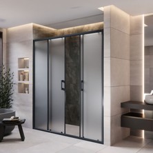 Monaqua Arteko Duşakabin Ön Cephe, 2 Sabit 2 Kayar - Antrasit Profil - Satine Buzlu 5mm Cam