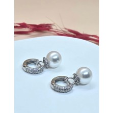 Zirkon Taşlı Incili Silver Küpe