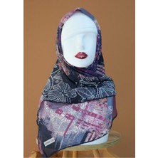 Sinem Monalisa El Dikişli Dijital Bambu Eşarp Lacivert