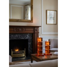 Elista Kristal Cam 2 Li Şamdan Mumluk Turuncu Renk