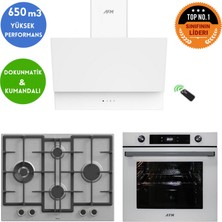 Ferre ve Afm Tech Marka Greyi Turbolu Inox-Beyaz Ankastre Set (ED071-WFA WOK+FM7701+FM3401)