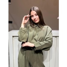 A.T. Kids-Women Kadın Salaş Kesim Düğmeli Gömlek ve Lastik Bel Pantolon Takım