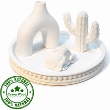 Ceren Wooden Boyanabilir Dekoratif  Trio Set – Tepsili Masa Üstü Obje
