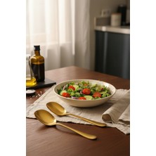 PremiumPort Paslanmaz Çelik Gold Servis Salata Kaşığı, Spatula, Yemek Servis Araçları
