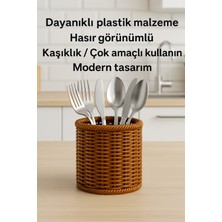 PremiumPort Şık Hasır Rattan Yuvarlak Kaşıklık, Modern ve Doğal Tasarım