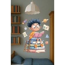Aysha Tasarım Dekoratif Duvar Sticker – Kitap Okuyan Çocuk Figürlü Eğitici Kız/erkek Çocuk Odası Duvar Süsü