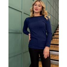 Stamina Stamına Kadın Kol Ucu ve Etek Ucu Marullu Triko Kazak