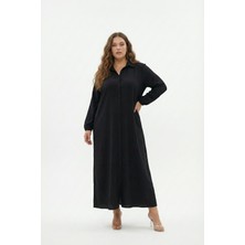 Bürümcük Kumaş Gömlek Yaka Boydan Düğmeli Uzun Elbise Tesettüre Uygun