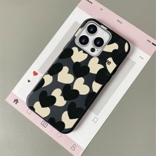 HONTINGA iPhone 15 Pro Max ile Uyumlu Kılıfı Deri Dokusu Anti Düşme Yumuşak Silikon Telefon Kılıfı Kalp Desen K7-3090