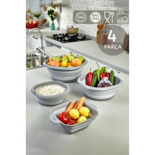 PremiumPort Gri 4’lü Katlanabilir Badya ve Süzgeç Seti, Pratik Kullanım Için Ideal