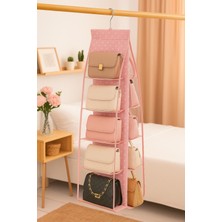 Serstil 10 Bölmeli Askılı Çanta Düzenleyici Organizer - Çanta Dolap Içi Kullanım Pembe Puantiyeli