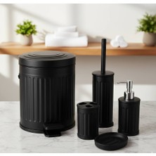 Livona Concept 5’li Banyo Seti Siyah | Çöp Kovası, Tuvalet Fırçası, Sabunluk, Diş Fırçalık, Sıvı Sabunluk