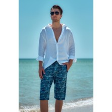 Remsa Mayo Remsa Erkek Havuz Deniz Uzun Kapri Şort Mayo RK007 Mavi Çini