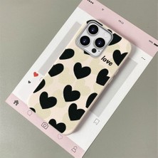 HONTINGA iPhone 15 Pro Max ile Uyumlu Kılıfı Deri Dokusu Anti Düşme Yumuşak Silikon Telefon Kılıfı Kalp Desen K7-3090