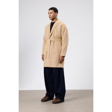 Vamos Kemerli Oversize Kaşe Kaban Bej