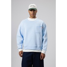 Vamos Bisiklet Yaka Cep Detaylı Oversize Sweatshirt Bebe Mavi