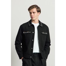 Danger Erkek Nakışlı Denim Ceket Siyah