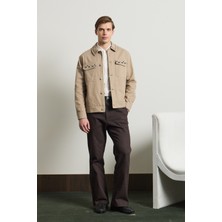 Danger Erkek Nakışlı Denim Ceket Vizon