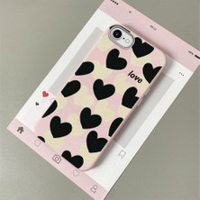HONTINGA iPhone 8 ile Uyumlu Kılıfı Deri Dokusu Anti Düşme Yumuşak Silikon Telefon Kılıfı Kalp Desen K7-3090