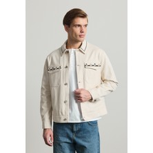 Danger Erkek Nakışlı Denim Ceket Bej