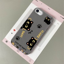 HONTINGA iPhone 8 ile Uyumlu Kılıfı Deri Dokusu Anti Düşme Yumuşak Silikon Telefon Kılıfı Kedi Desen K7-3094