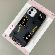 HONTINGA iPhone 12 ile Uyumlu Kılıfı Deri Dokusu Anti Düşme Yumuşak Silikon Telefon Kılıfı Kedi Desen K7-3094