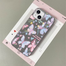 HONTINGA iPhone 15 ile Uyumlu Kılıfı Deri Dokusu Anti Düşme Yumuşak Silikon Telefon Kılıfı Minnie Kelebek K7-3096