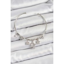 TE Dükkan Buğz Pirinç Zirkon Taşlı Yıldız Model Gümüş Renk Charm Bileklik