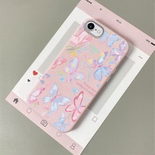 HONTINGA iPhone 8 ile Uyumlu Kılıfı Deri Dokusu Anti Düşme Yumuşak Silikon Telefon Kılıfı Minnie Kelebek K7-3096