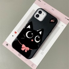 HONTINGA iPhone 12 ile Uyumlu Kılıfı Deri Dokusu Anti Düşme Yumuşak Silikon Telefon Kılıfı Kedi Desen K7-3095