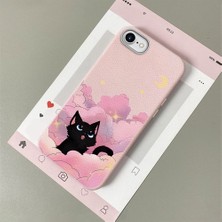 HONTINGA iPhone Se 2020 ile Uyumlu Kılıfı Deri Dokusu Anti Düşme Yumuşak Silikon Telefon Kılıfı Kedi Desen K7-3092