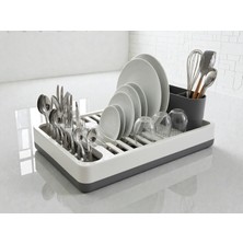 Online Home Market Bulaşık Kurutma Sepeti ve Düzenleyici, Su Tahliyeli Bölme, Modern Ve Pratik Kirli Beyaz/Gri